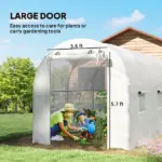 Outsunny Hoop House Greenhouse, Walk-in Tunnel Greenhouse with 2 Support Rods, Zippered Roll-up Mesh Door, 14.6 ft x 6.5 ft x 6.6 ft, White - Image 7