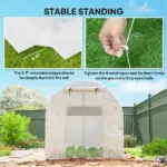 Outsunny Hoop House Greenhouse, Walk-in Tunnel Greenhouse with 2 Support Rods, Zippered Roll-up Mesh Door, 14.6 ft x 6.5 ft x 6.6 ft, White - Image 8
