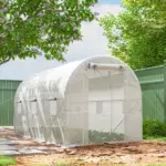 Outsunny Hoop House Greenhouse, Walk-in Tunnel Greenhouse with 2 Support Rods, Zippered Roll-up Mesh Door, 14.6 ft x 6.5 ft x 6.6 ft, White - Image 10