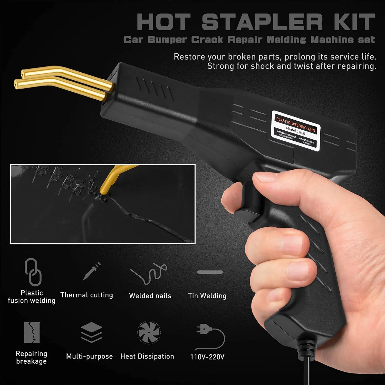 150W Hot Stapler Plastic Repair Welding Kit with 600 Staples Pliers and Knife