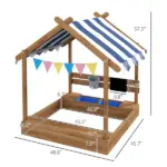 House-Themed Sandbox, Wooden Kids Outdoor Play Area with Canopy, Brown, Imaginative Play for Ages 3-7 - Image 3