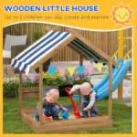 House-Themed Sandbox, Wooden Kids Outdoor Play Area with Canopy, Brown, Imaginative Play for Ages 3-7 - Image 4