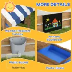 House-Themed Sandbox, Wooden Kids Outdoor Play Area with Canopy, Brown, Imaginative Play for Ages 3-7 - Image 7
