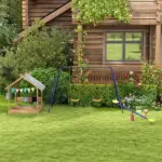 House-Themed Sandbox, Wooden Kids Outdoor Play Area with Canopy, Brown, Imaginative Play for Ages 3-7 - Image 9