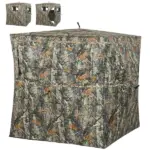 Outsunny Hunting Blind for 2 Person, See Through Pop Up Blind with 270-Degree View, Windows for Deer Hunting, Camouflage