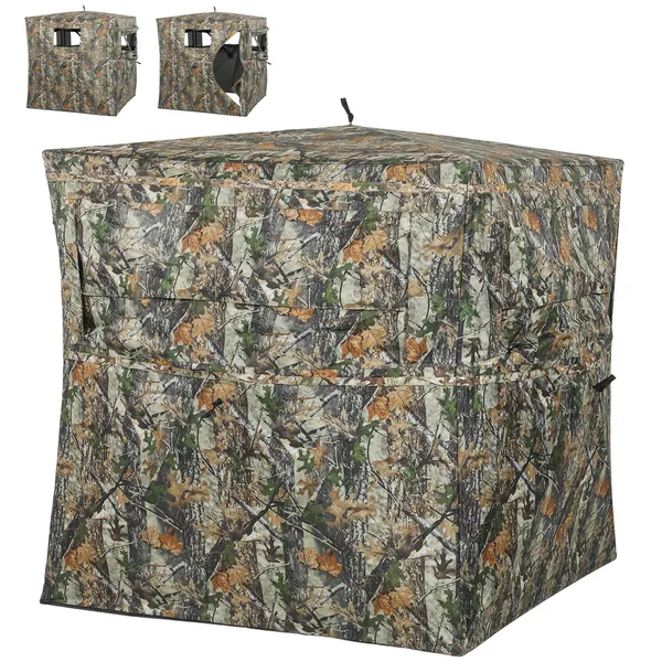 hunting-blind-for-2-person-see-through-pop-up-blind-with-270-degree-view-windows-for-deer-hunting-camouflage.webp Outsunny Hunting Blind for 2 Person, See Through Pop Up Blind with 270-Degree View, Windows for Deer Hunting, Camouflage - Image 1