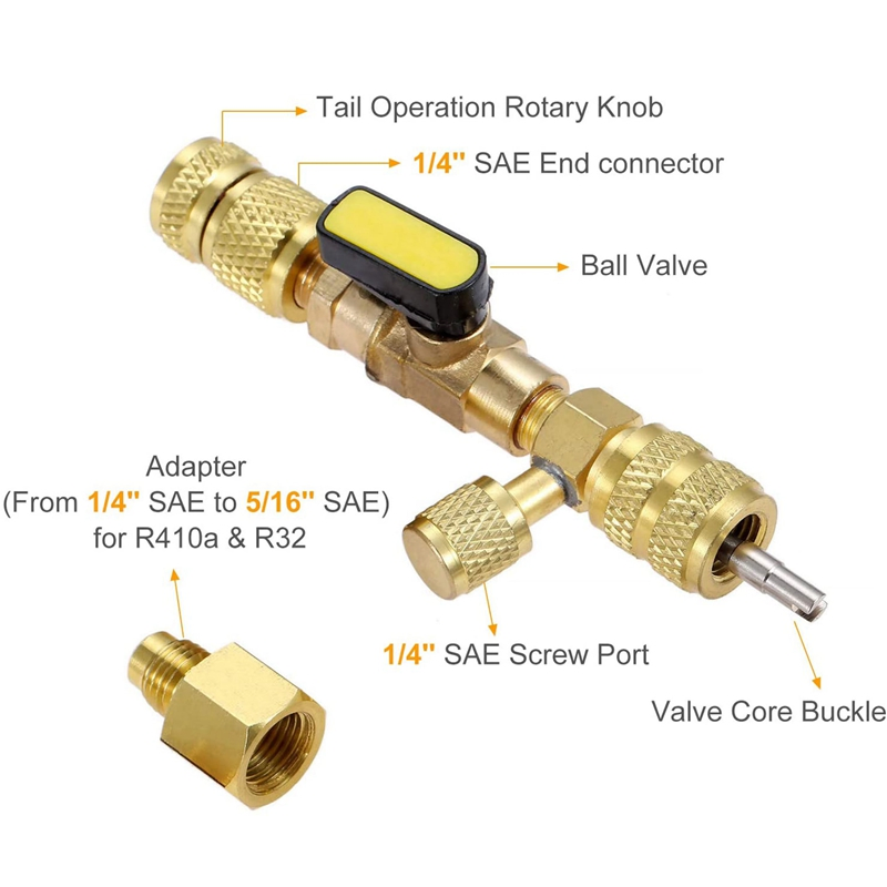 HVAC Schrader Valve Core Remover Tool with 1/4 and 5/16 Inch Ports