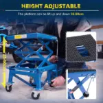 300 lb Hydraulic Motorcycle Scissor Jack Lift with Foot Pedal and Wheels, Blue - Image 5