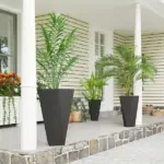 Indoor Outdoor Planters Set of 3 MgO Tall Planters Stackable Flower Pots with Drainage Holes for Garden Balcony Black - Image 2