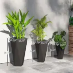 Indoor Outdoor Planters Set of 3 MgO Tall Planters Stackable Flower Pots with Drainage Holes for Garden Balcony Black - Image 3