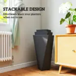 Indoor Outdoor Planters Set of 3 MgO Tall Planters Stackable Flower Pots with Drainage Holes for Garden Balcony Black - Image 6