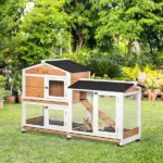 Indoor Rabbit Enclosure, Mobile 62" Wooden with Wheels Yellow Slide-Out Tray and Ramp Pet Cage - Image 2