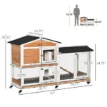 Indoor Rabbit Enclosure, Mobile 62" Wooden with Wheels Yellow Slide-Out Tray and Ramp Pet Cage - Image 3