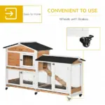 Indoor Rabbit Enclosure, Mobile 62" Wooden with Wheels Yellow Slide-Out Tray and Ramp Pet Cage - Image 5