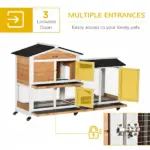 Indoor Rabbit Enclosure, Mobile 62" Wooden with Wheels Yellow Slide-Out Tray and Ramp Pet Cage - Image 6