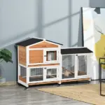 Indoor Rabbit Enclosure, Mobile 62" Wooden with Wheels Yellow Slide-Out Tray and Ramp Pet Cage - Image 10