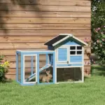 Indoor Rabbit Enclosure, Outdoor Hutch 48 Inch Bunny Cage with Waterproof Roof Run Removable Tray Ramp Light Blue - Image 2