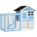 Indoor Rabbit Enclosure, Outdoor Hutch 48 Inch Bunny Cage with Waterproof Roof Run Removable Tray Ramp Light Blue