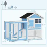 Indoor Rabbit Enclosure, Outdoor Hutch 48 Inch Bunny Cage with Waterproof Roof Run Removable Tray Ramp Light Blue - Image 3