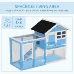 Indoor Rabbit Enclosure, Outdoor Hutch 48 Inch Bunny Cage with Waterproof Roof Run Removable Tray Ramp Light Blue - Image 4