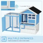 Indoor Rabbit Enclosure, Outdoor Hutch 48 Inch Bunny Cage with Waterproof Roof Run Removable Tray Ramp Light Blue - Image 5