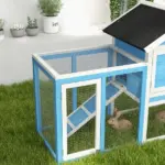Indoor Rabbit Enclosure, Outdoor Hutch 48 Inch Bunny Cage with Waterproof Roof Run Removable Tray Ramp Light Blue - Image 8