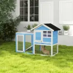 Indoor Rabbit Enclosure, Outdoor Hutch 48 Inch Bunny Cage with Waterproof Roof Run Removable Tray Ramp Light Blue - Image 10