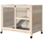 PawHut Indoor Rabbit Enclosure, Rolling Wooden Cage with Wheels Lockable Doors Run Ramp for Bunny Guinea Pig Hamster Natural - Image 11