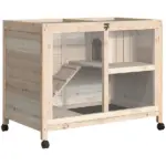PawHut Indoor Rabbit Enclosure, Rolling Wooden Cage with Wheels Lockable Doors Run Ramp for Bunny Guinea Pig Hamster Natural