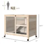 PawHut Indoor Rabbit Enclosure, Rolling Wooden Cage with Wheels Lockable Doors Run Ramp for Bunny Guinea Pig Hamster Natural - Image 3