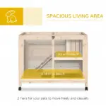 PawHut Indoor Rabbit Enclosure, Rolling Wooden Cage with Wheels Lockable Doors Run Ramp for Bunny Guinea Pig Hamster Natural - Image 4