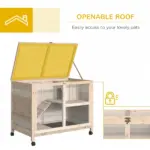 PawHut Indoor Rabbit Enclosure, Rolling Wooden Cage with Wheels Lockable Doors Run Ramp for Bunny Guinea Pig Hamster Natural - Image 5