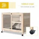 PawHut Indoor Rabbit Enclosure, Rolling Wooden Cage with Wheels Lockable Doors Run Ramp for Bunny Guinea Pig Hamster Natural - Image 6