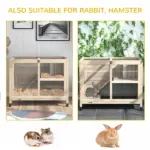 PawHut Indoor Rabbit Enclosure, Rolling Wooden Cage with Wheels Lockable Doors Run Ramp for Bunny Guinea Pig Hamster Natural - Image 7