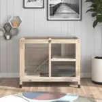 PawHut Indoor Rabbit Enclosure, Rolling Wooden Cage with Wheels Lockable Doors Run Ramp for Bunny Guinea Pig Hamster Natural - Image 8
