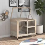 PawHut Indoor Rabbit Enclosure, Rolling Wooden Cage with Wheels Lockable Doors Run Ramp for Bunny Guinea Pig Hamster Natural - Image 10