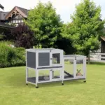 Indoor Rabbit Enclosure, Wooden Bunny Hutch, Elevated Pet House with No Leak Tray, Lockable Door and Openable Top for Indoor, Gray - Image 2