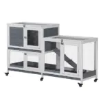 Indoor Rabbit Enclosure, Wooden Bunny Hutch, Elevated Pet House with No Leak Tray, Lockable Door and Openable Top for Indoor, Gray