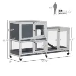 Indoor Rabbit Enclosure, Wooden Bunny Hutch, Elevated Pet House with No Leak Tray, Lockable Door and Openable Top for Indoor, Gray - Image 3