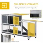 Indoor Rabbit Enclosure, Wooden Bunny Hutch, Elevated Pet House with No Leak Tray, Lockable Door and Openable Top for Indoor, Gray - Image 5