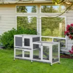 Indoor Rabbit Enclosure, Wooden Bunny Hutch, Elevated Pet House with No Leak Tray, Lockable Door and Openable Top for Indoor, Gray - Image 10