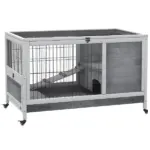 Indoor Rabbit Enclosure, Wooden Elevated Indoor Cage Habitat with No Leak Tray Wheels for Rabbits Guinea Pigs Gray - Image 12