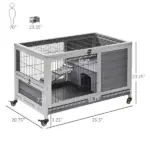 Indoor Rabbit Enclosure, Wooden Elevated Indoor Cage Habitat with No Leak Tray Wheels for Rabbits Guinea Pigs Gray - Image 3