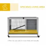 Indoor Rabbit Enclosure, Wooden Elevated Indoor Cage Habitat with No Leak Tray Wheels for Rabbits Guinea Pigs Gray - Image 4