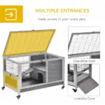 Indoor Rabbit Enclosure, Wooden Elevated Indoor Cage Habitat with No Leak Tray Wheels for Rabbits Guinea Pigs Gray - Image 5