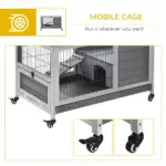 Indoor Rabbit Enclosure, Wooden Elevated Indoor Cage Habitat with No Leak Tray Wheels for Rabbits Guinea Pigs Gray - Image 7