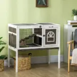 Indoor Rabbit Hutch Wooden Guinea Pig Cage with Tray Lockable Doors Coffee - Image 2