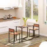 HOMCOM Industrial Dining Table Set for 2 Compact Kitchen Table and Chairs Rustic Brown for Small Spaces - Image 2