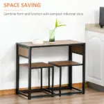 HOMCOM Industrial Dining Table Set for 2 Compact Kitchen Table and Chairs Rustic Brown for Small Spaces - Image 5