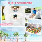 Inflatable Bounce House, 3-in-1 White Castle Bouncy House with Slide, Ball Pit and 370W Blower for Kids Ages 3-8, White - Image 3